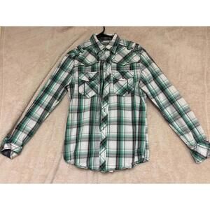 BKE Athletic Men's Green Plaid Button-Up Shirt Size Small Western